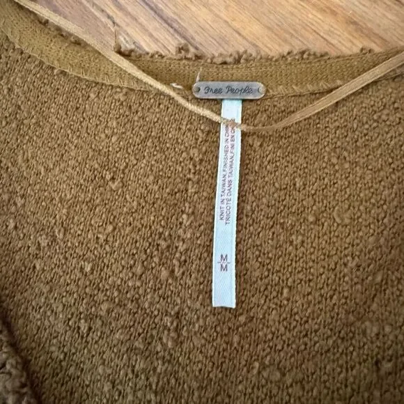 Free People Womens Cognac Brown Oversized Crop Fuzzy Popcorn Knit Sweater Medium - Picture 6 of 11